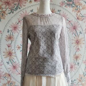 Axes Femme lavender lace long sleeve blouse pearl collar j fashion mori kei